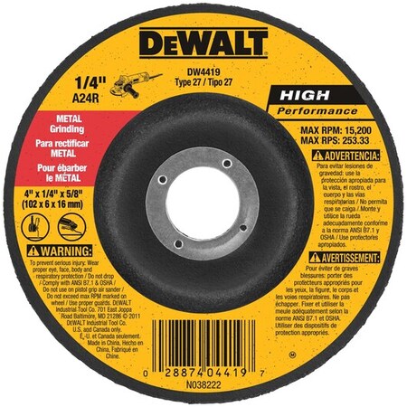 Dewalt 6" X 1/4" X 5/8"-11 High Performance Metal Grinding Wheel DW4626